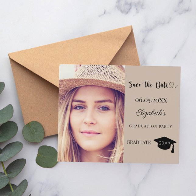 Graduation Party mocha beige Save the Date card (Creator Uploaded)