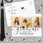 Graduation Party Modern Black and White 3 Photo Invitation Postcard<br><div class="desc">Announce a high school or college graduation and invite family and friends to celebrate with custom 3 photo collage party invitation postcards. All pictures and wording are simple to personalise and the colours are easy to change with the Zazzle design tool. This template is set up as a combination announcement...</div>