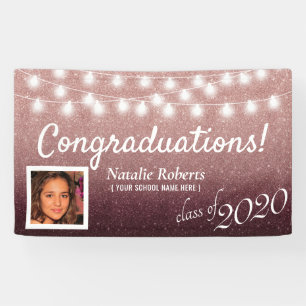 Graduation Party Modern Burgundy & Rose Gold Ombre Banner