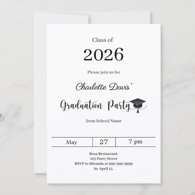 Graduation party modern class of 2026 invitation (Front)