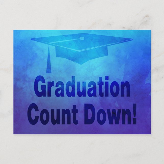 Graduation Party Modern Save The Date Blue Postcard (Front)
