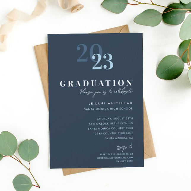 Graduation Party Modern Typography Navy Blue Invitation (Creator Uploaded)