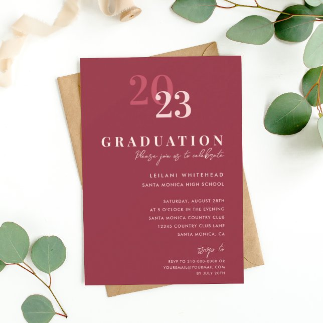 Graduation Party Modern Typography Red Berry Invitation (Creator Uploaded)