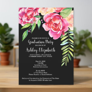 Graduation Party Modern Watercolor Floral & Dot Invitation