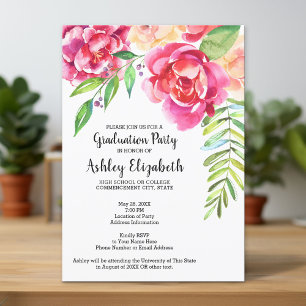 Graduation Party Modern Watercolor Floral Invitation