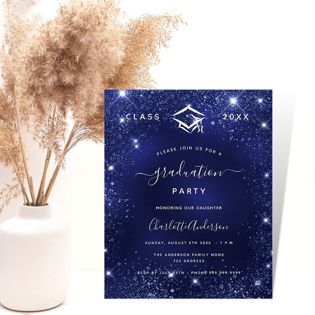 Graduation party navy blue glitter 2025 budget flyer (Creator Uploaded)