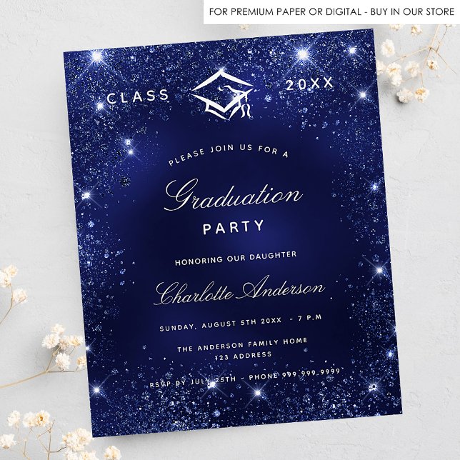 Graduation party navy blue glitter 2025 invitation (Creator Uploaded)