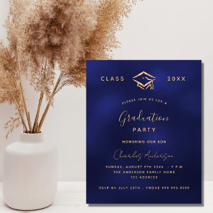 Graduation party navy blue gold invitation
