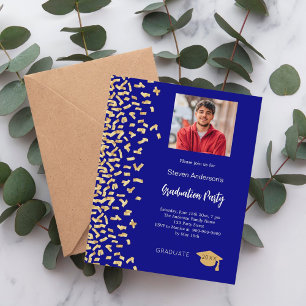 Graduation party navy blue gold photo invitation