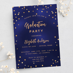 Graduation party navy blue gold stars invitation