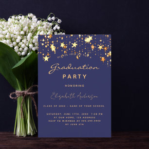 Graduation party navy blue gold stars invitation