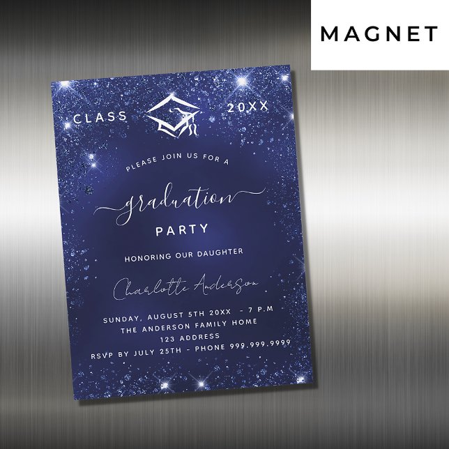 Graduation party navy blue sparkles luxury 2025 magnetic invitation (Creator Uploaded)