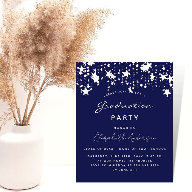 Graduation party navy blue white budget invitation flyer (Creator Uploaded)