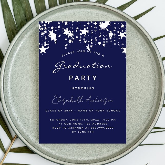 Graduation party navy blue white stars 2025 luxury invitation (Creator Uploaded)