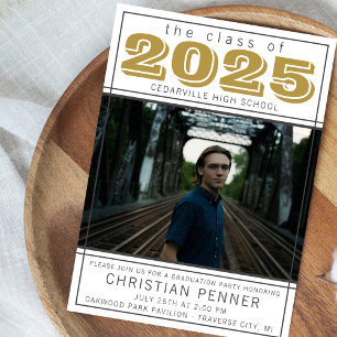 Graduation Party Open House 2025 Photo Gold Invitation