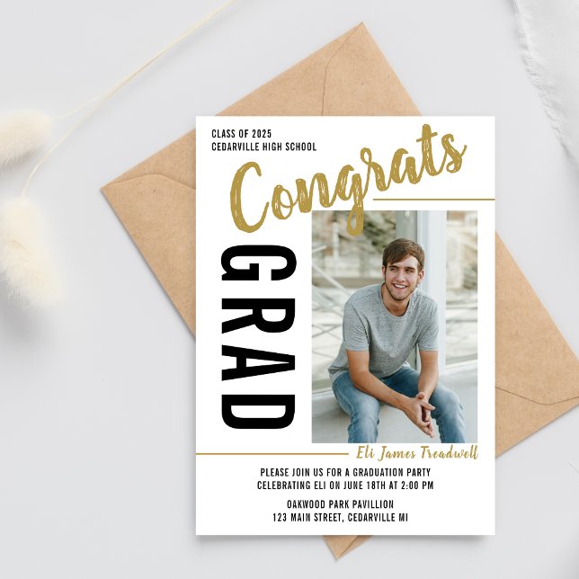 Graduation Party Open House 2025 Photo Gold Invitation (Creator Uploaded)