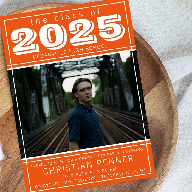 Graduation Party Open House 2025 Photo Orange Invitation (Creator Uploaded)