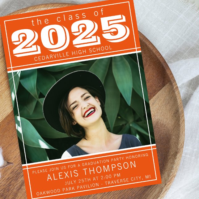 Graduation Party Open House 2025 Photo Orange Invitation (Creator Uploaded)