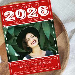 Graduation Party Open House 2025 Photo Red Invitation