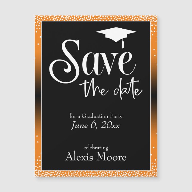 Graduation Party Orange Black Ombre Magnetic Card (Front)