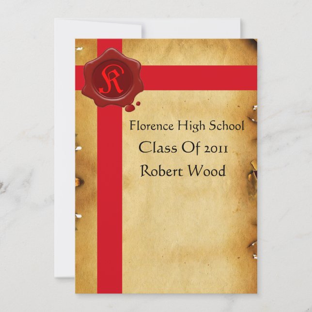 GRADUATION PARTY PARCHMENT, Red Wax Seal  Monogram Invitation (Front)