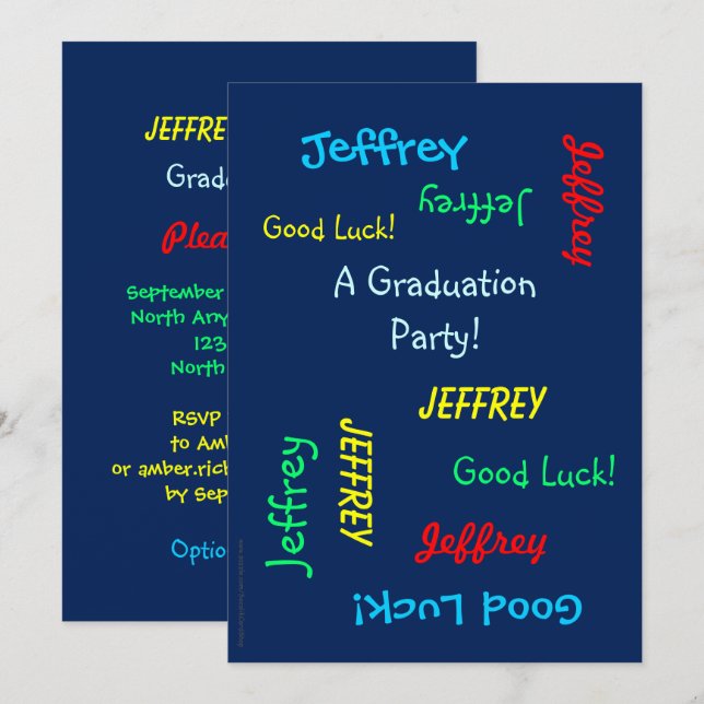 Graduation Party, Personalised Name, Blue Invitation (Front/Back)