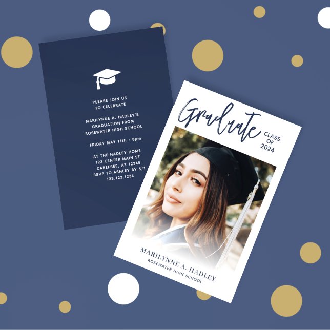 Graduation Party Photo Blue Invitation (Creator Uploaded)