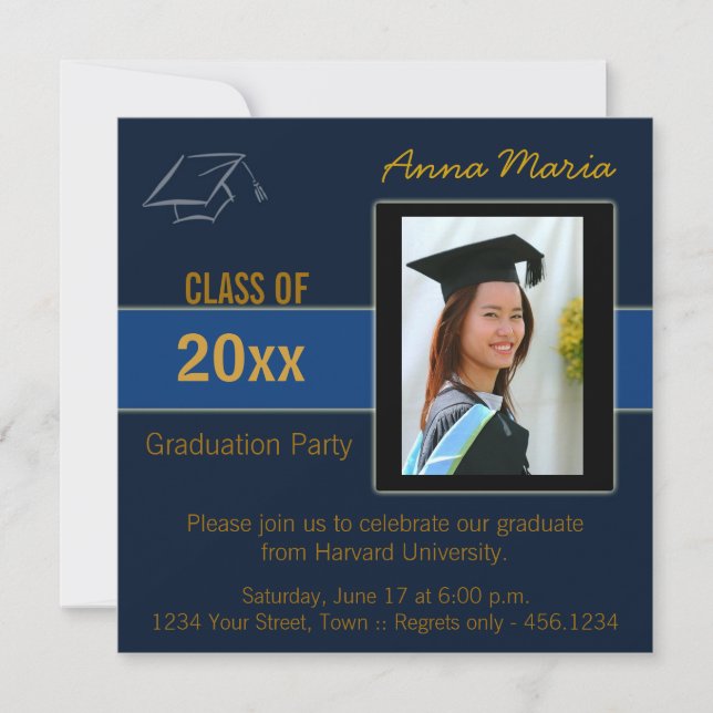 Graduation Party Photo blue Invitation (Front)