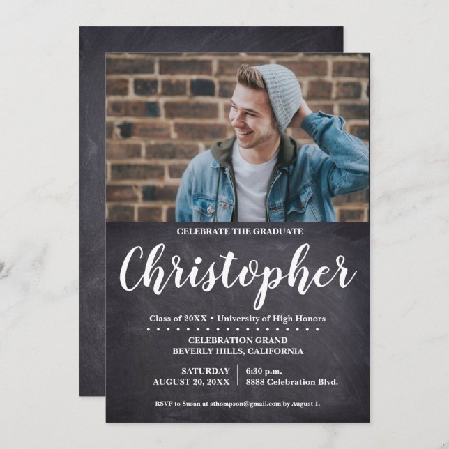 Graduation Party Photo Chalkboard Invitation (Front/Back)
