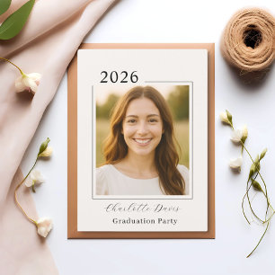 Graduation party photo class of 2026 beige invitation