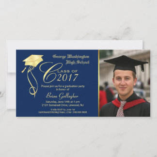 Graduation Party Photo Invitation with Gold Cap