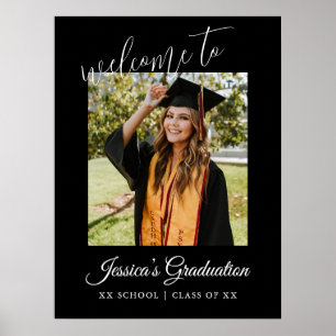 Graduation Party Photo Minimal Black White Welcome Poster