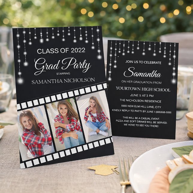 Graduation Party Photo Movie Reel Cinema Stars Invitation (Hollywood / Actress graduation party invitation )