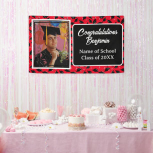 Graduation Party Photo Personalised Black and Red Banner