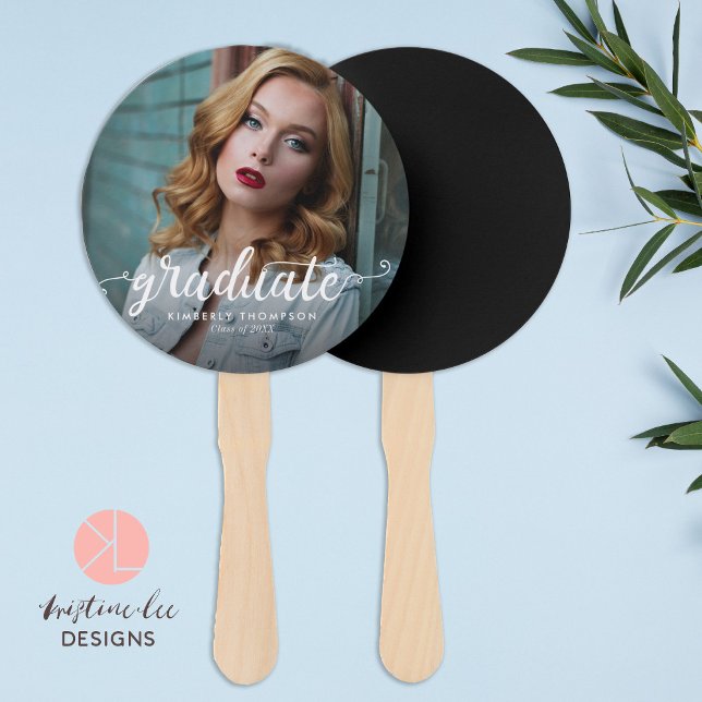 Graduation Party Photo Script Celebration Modern  Hand Fan (Creator Uploaded)