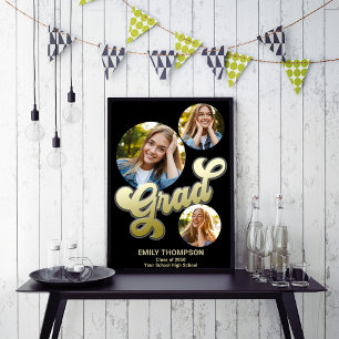 Graduation Party Photo Script Gold Typography Poster