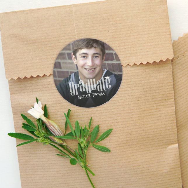Graduation Party Photo Typography Custom Classic Round Sticker (Creator Uploaded)