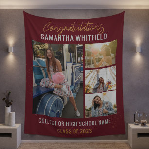 Graduation Party Photos Burgundy 2026 Backdrop Tapestry