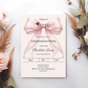 Graduation party pink bow cream class of 2026 invitation