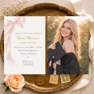 Graduation Party Pink Bow Photo  Invitation