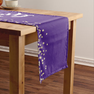 Graduation Party Purple and Gold Confetti GRAD Short Table Runner