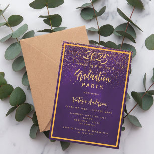 Graduation party purple gold confetti invitation