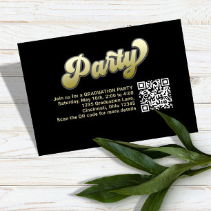 Graduation Party QR Code Gold Modern Typography Enclosure Card