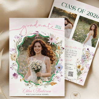 Graduation party QR Code Wildflower   Invitation