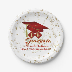 Graduation Party Red & Gold 20XX Paper Plate