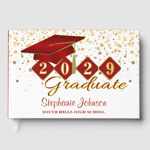 Graduation Party Red & Gold Guest Book