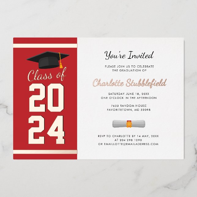 Graduation Party Red Script Grad 2025 Rose Gold (Front)