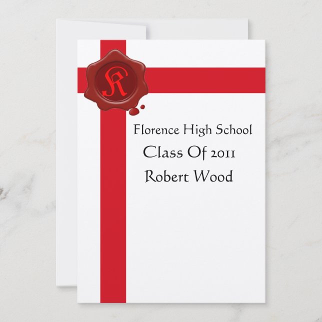 GRADUATION PARTY  Red Wax Seal  Monogram Invitation (Front)
