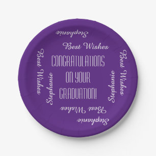 Graduation Party Repeating Names Modern Purple Paper Plate