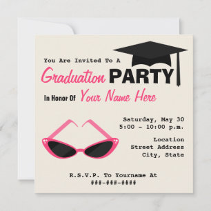 Graduation Party Retro Cat Eye Pink Sunglasses Invitation